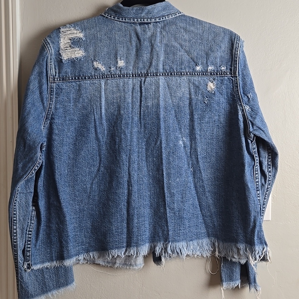 Pistola Distressed Cropped Blue Denim Jacket-Size Large - Picture 13 of 16